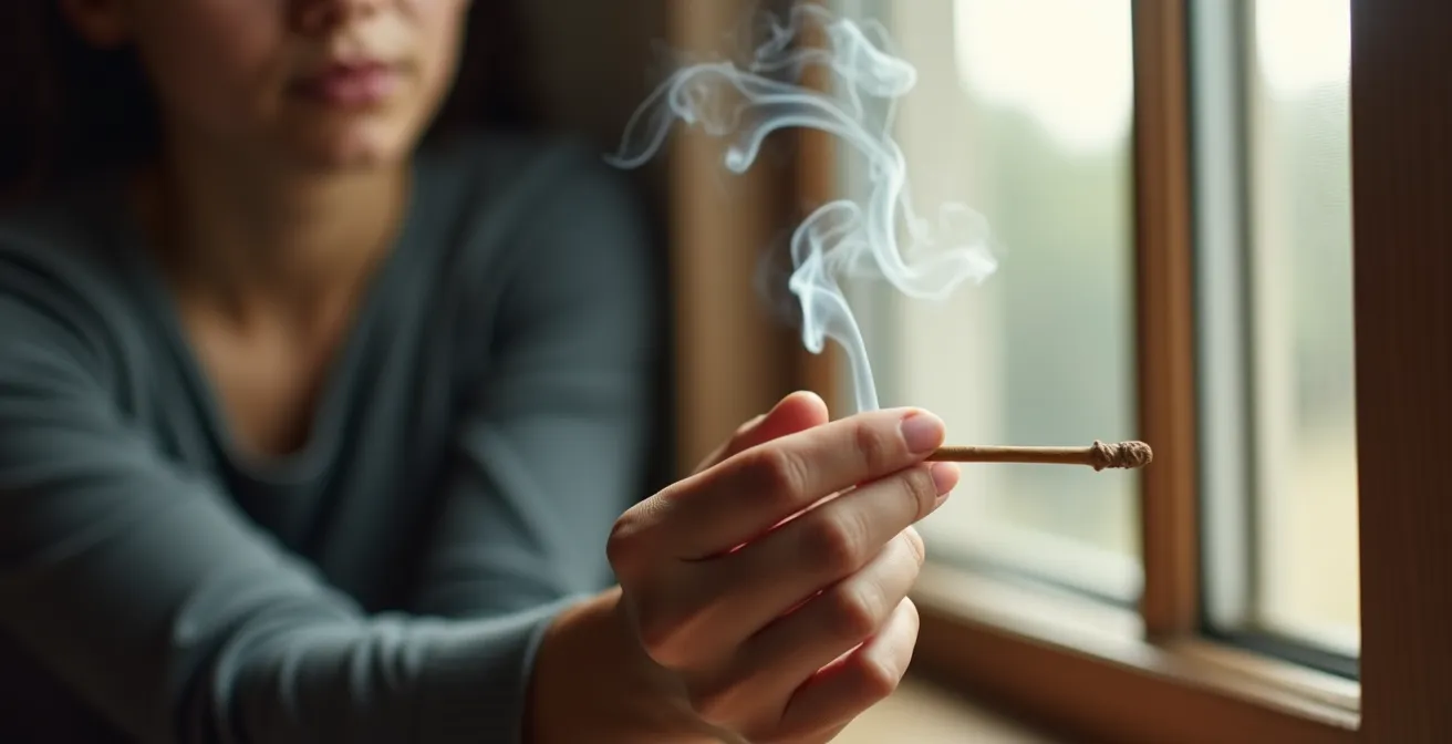 Test de détection des fuites d'air autour d'une fenêtre avec bâton d'encens